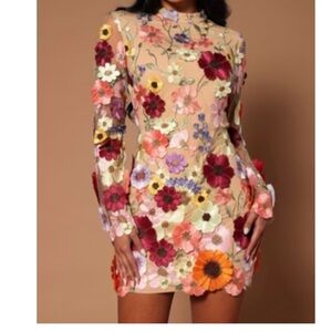 Floral Embroidered Long Sleeve Dress